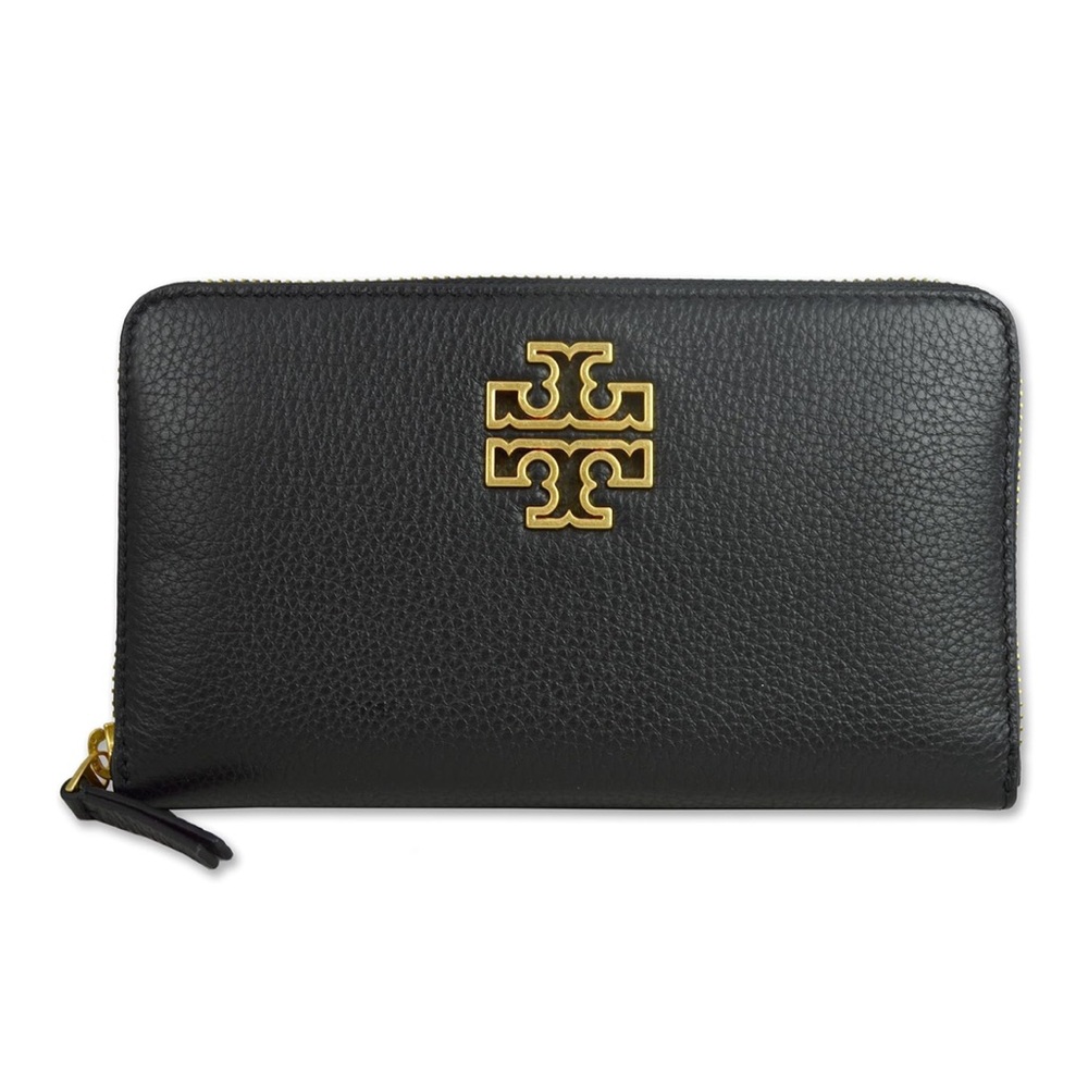 Tory Burch Black Pebbled Leather Zip Wallet